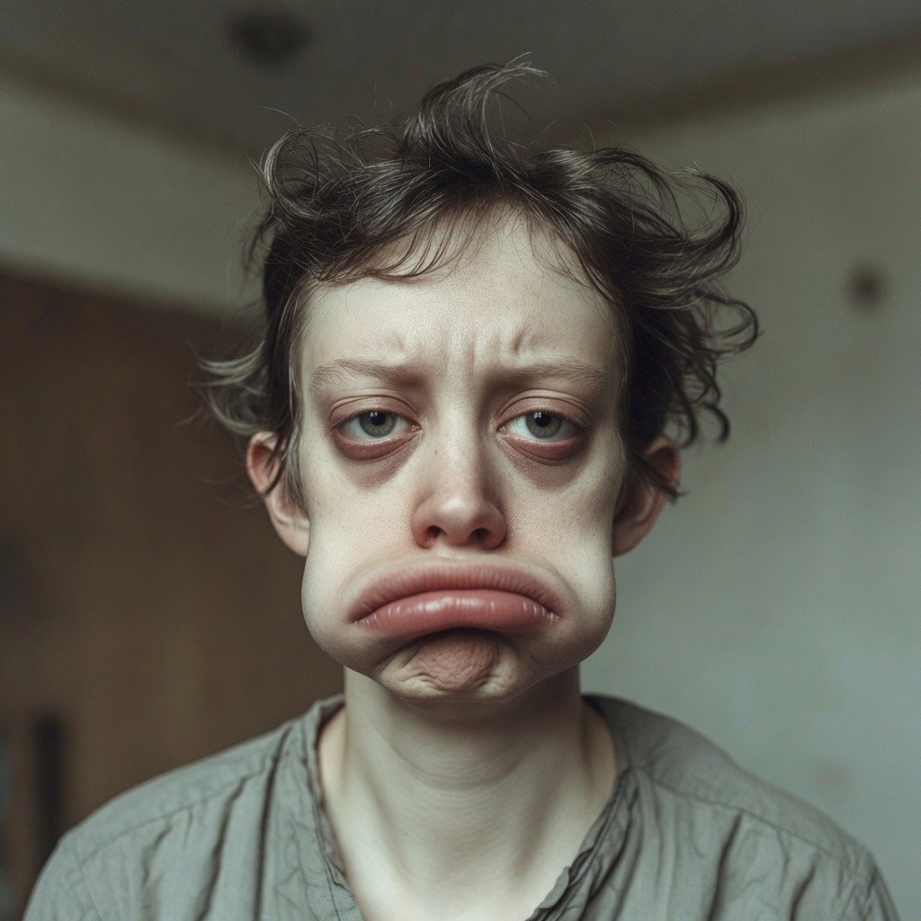 Photograph of a claimant. They appear miserable.